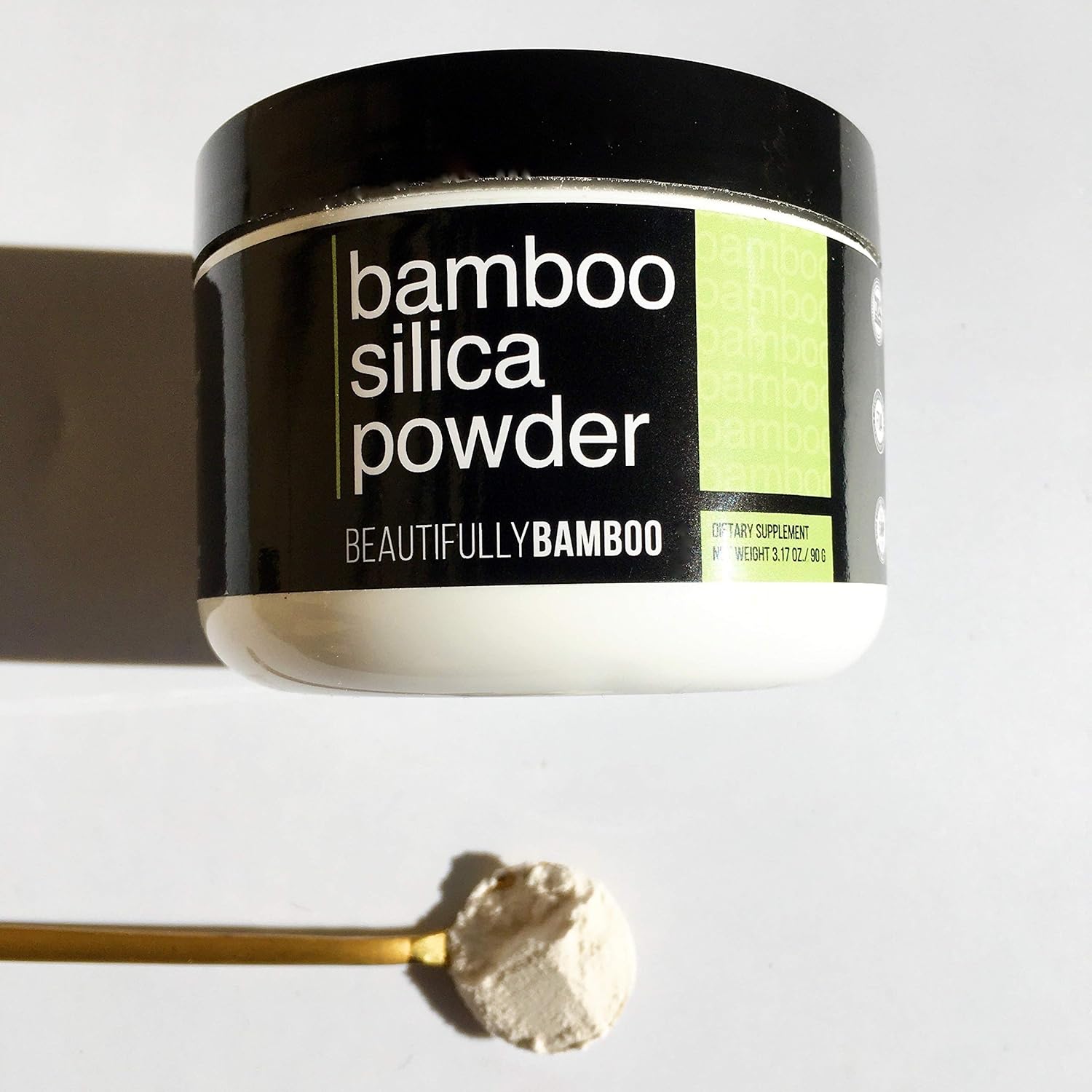 Beautifully Bamboo silica extract powder jar front view for hair and nail health