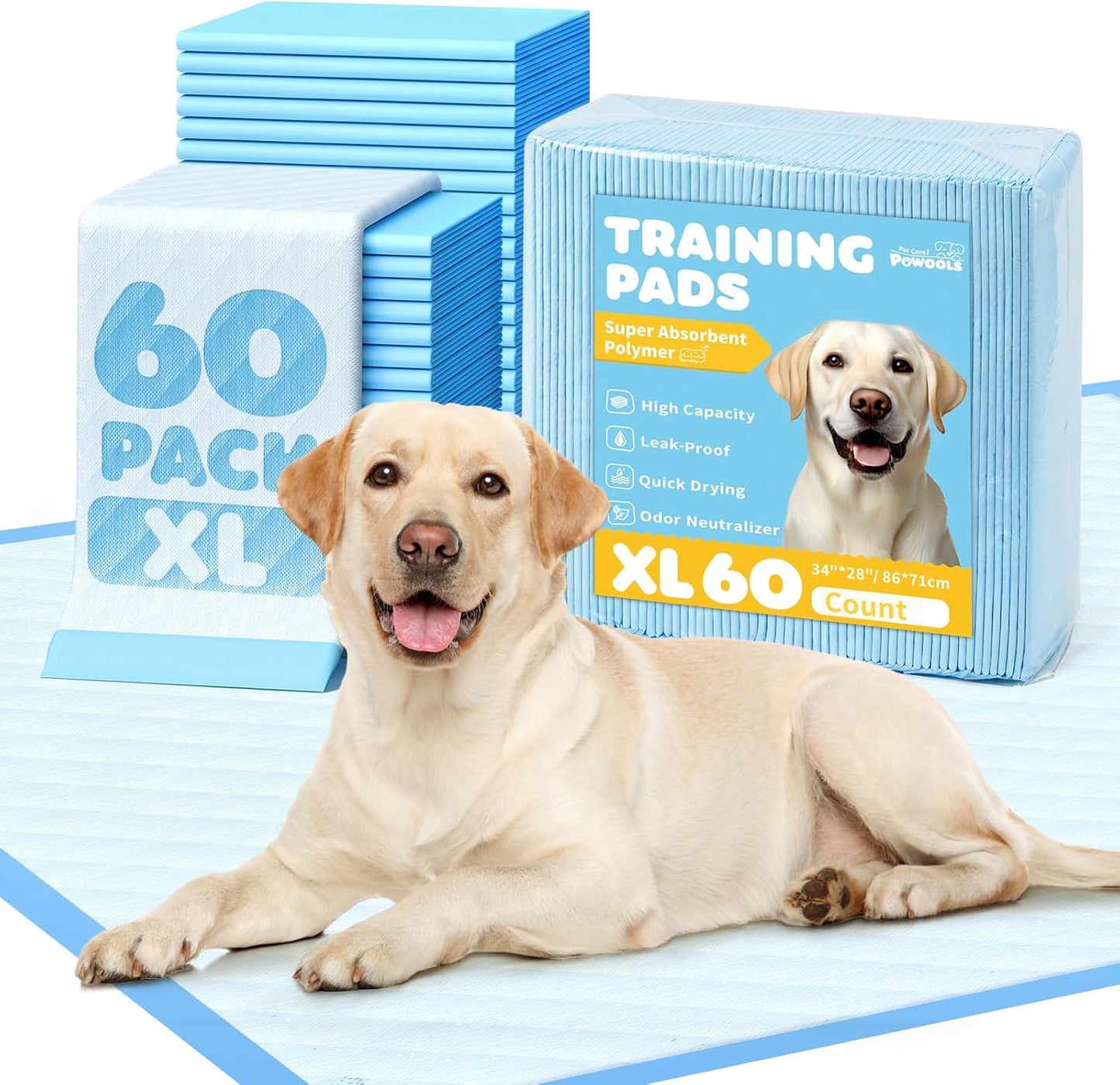 Powools Puppy Pads - XL 34'' x 28'' Dog Training Pads with Fast Absorb Core & Leak-Proof Backing, Quick-Dry Dog Pee Pads for Home, Travel & Crates, 20 Count - Image 9