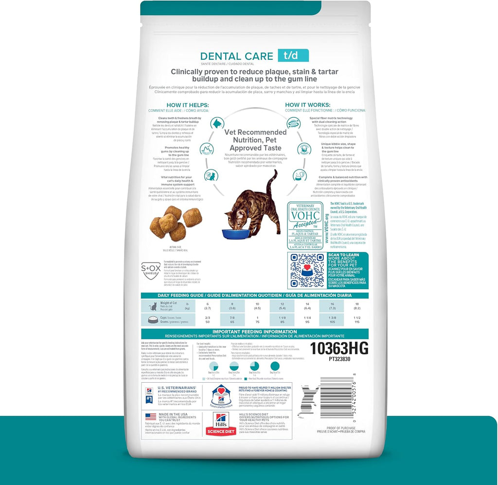 Hill's Prescription Diet t/d cat food kibble texture and shape close up