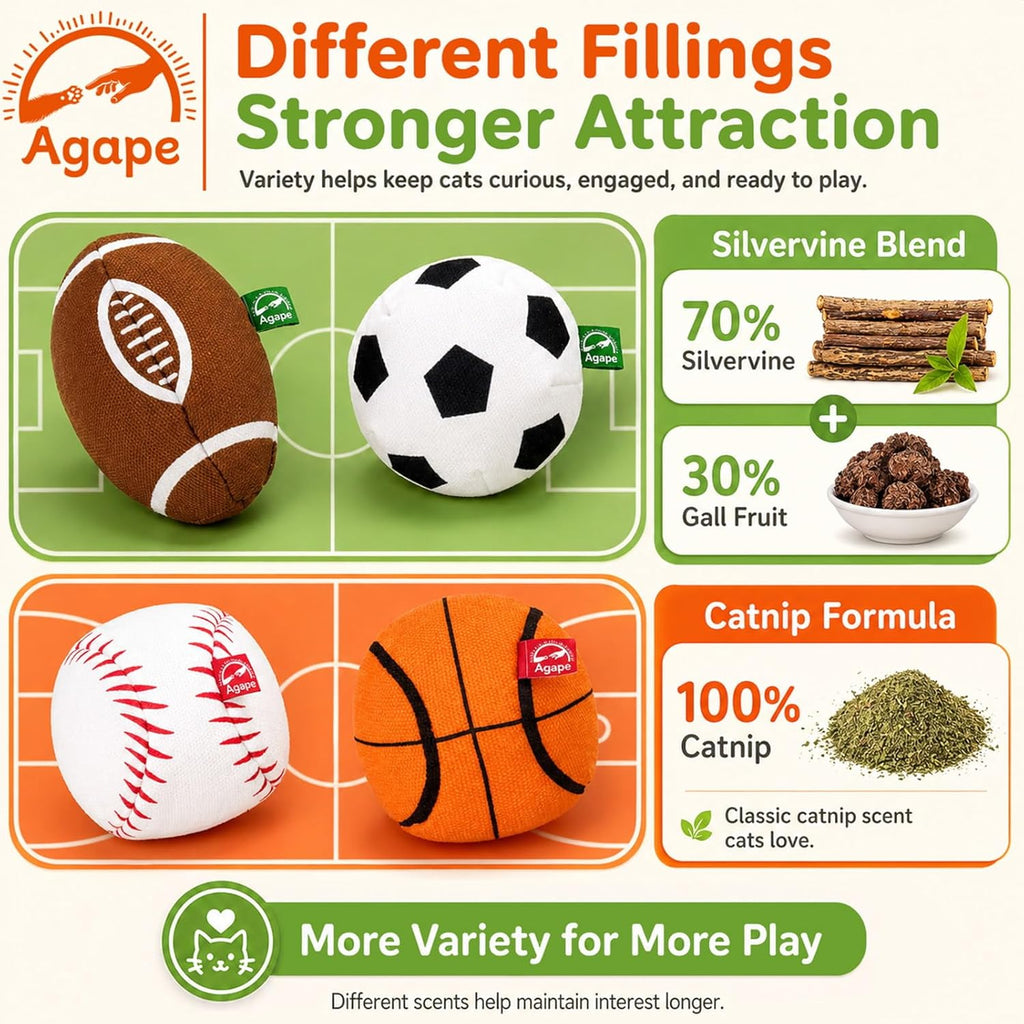 Agape 100% Natural Catnip & Silvervine Filled Cat Toy Balls with Bell Sound | 2 Pack Chew & Kicker Balls for Indoor Cats and Kittens, Helps Relieve Boredom, Encourages Exercise and Teeth Cleaning - Image 2