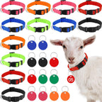 Pack of twelve multicolor reflective livestock collars demonstrating weather-resistant properties for professional farm management.