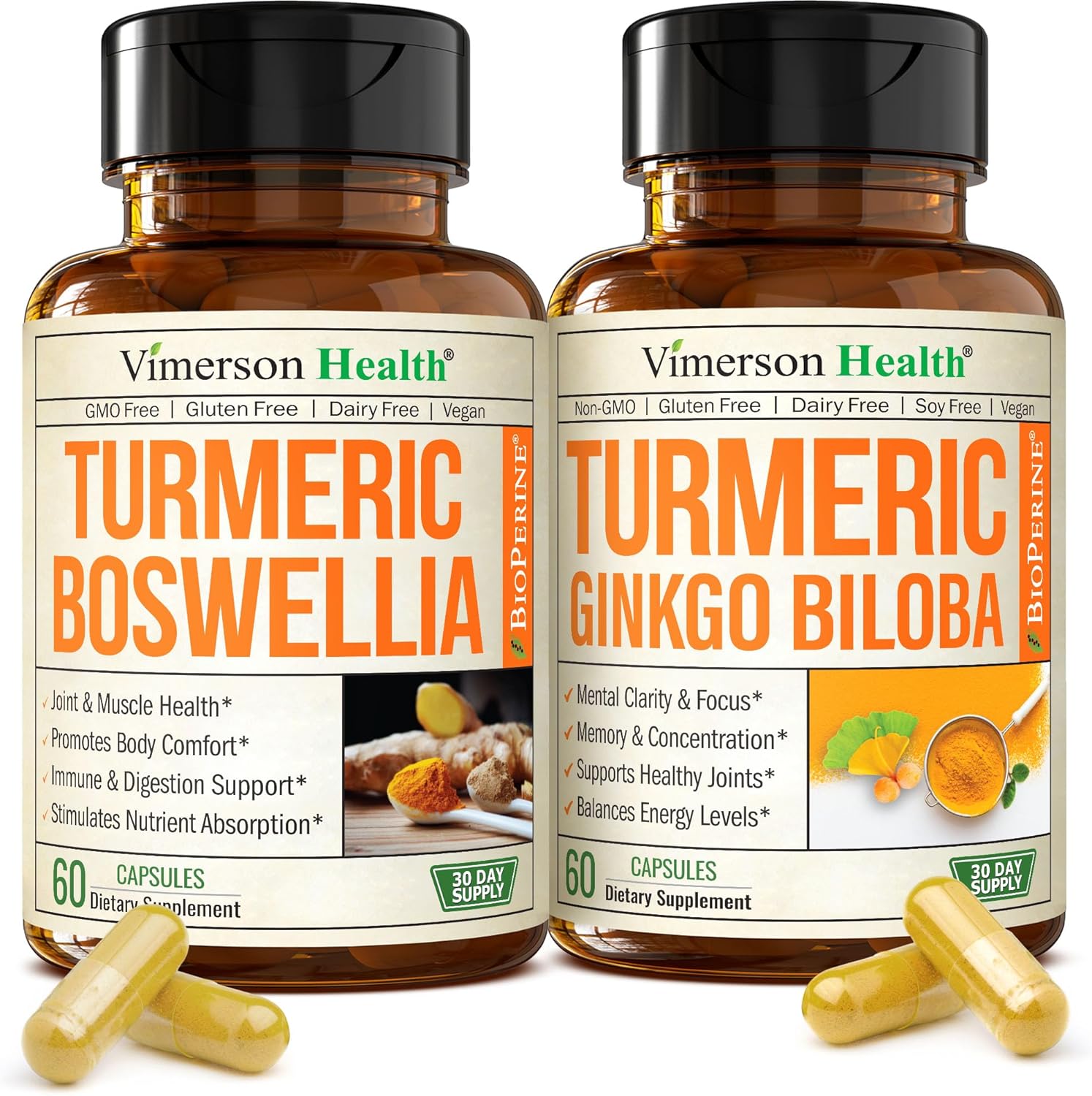 vimerson boswellia turmeric ginkgo biloba supplement bundle bottles
