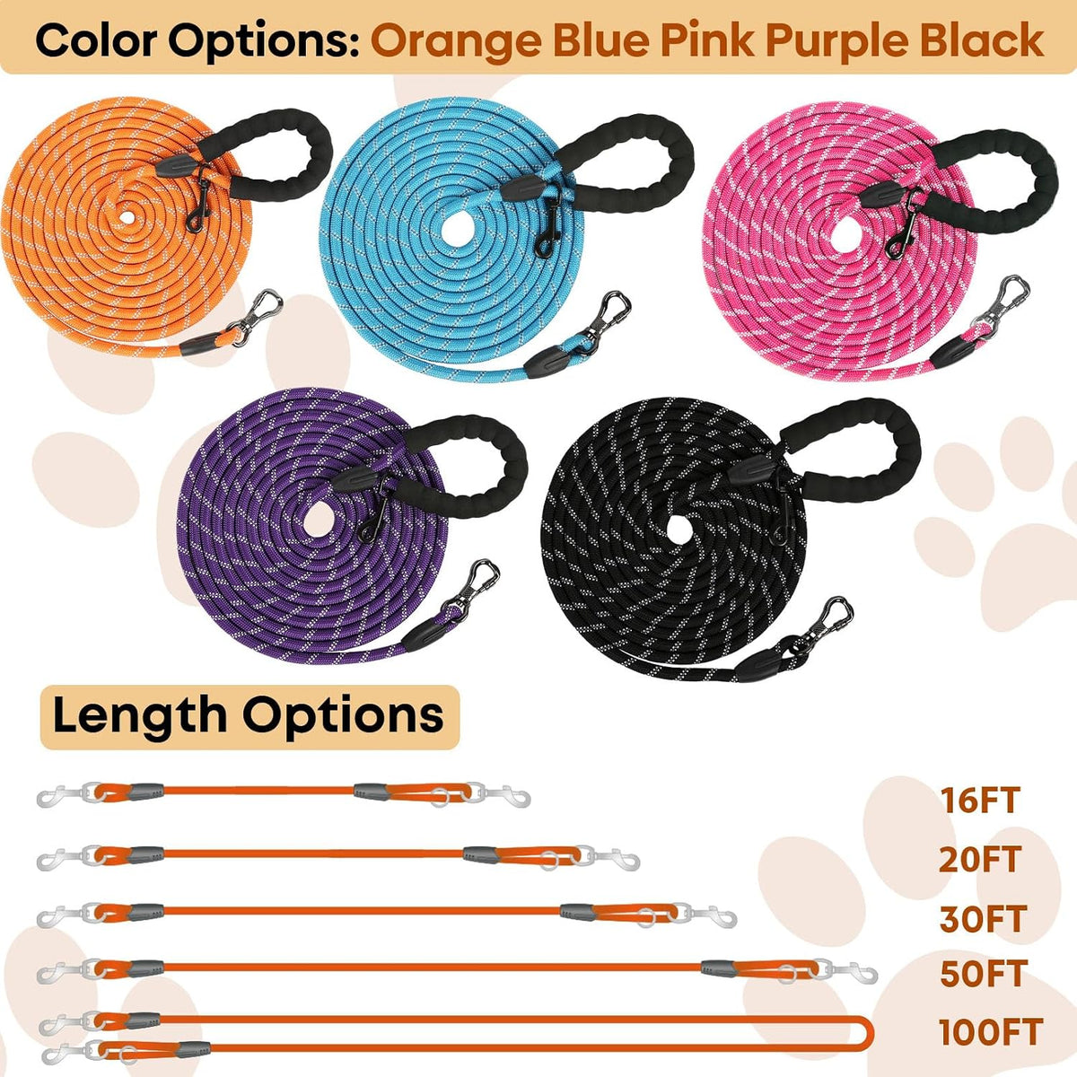 Leterno reflective dog lead showcasing the unique lockable bone-shaped stainless steel hook.