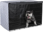 Amazon Basics dog cage cover with front panel rolled up