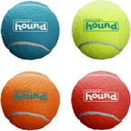 Outward Hound SqueakerBallz front view of four pack colorful medium dog tennis balls
