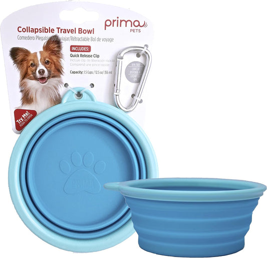 Prima Pets collapsible travel bowl front view aqua color for dogs and cats