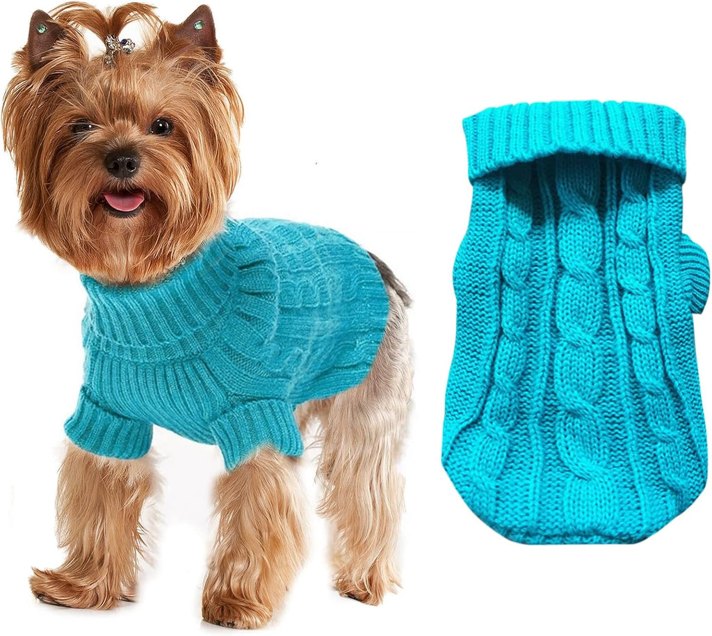 JUOMIIEL dog sweater front view cyan blue color knitwear