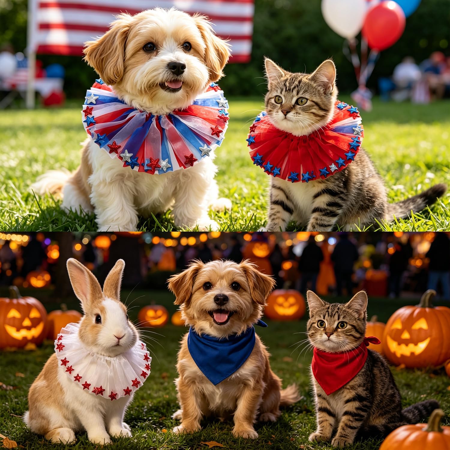 Medium size patriotic pet outfit accessory packaging view demonstrating the premium imported finish
