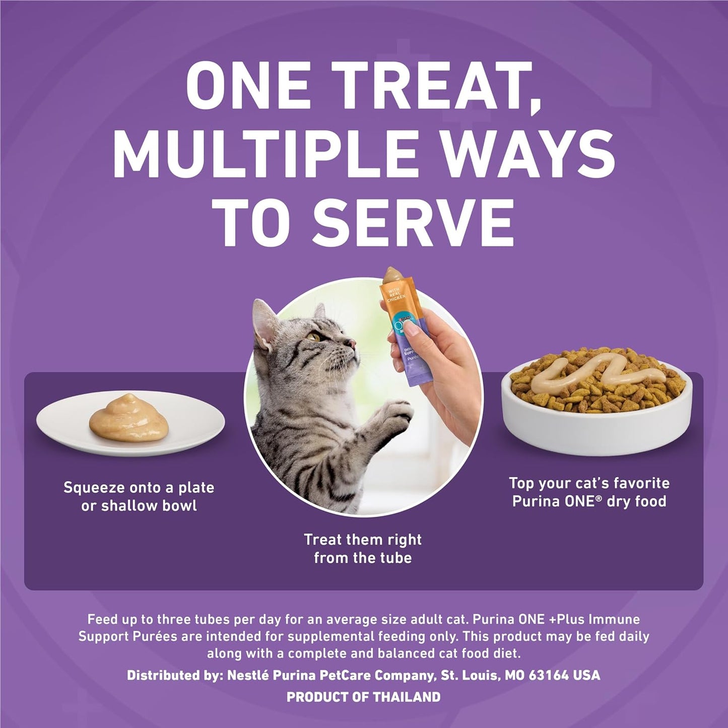 Cat enjoying Purina One immune support lickable treat