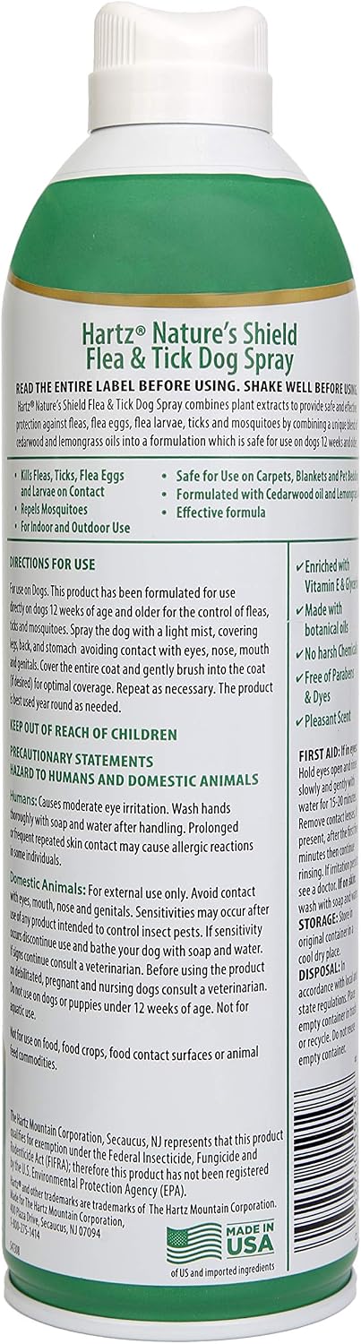 Hartz Nature's Shield dog spray bottle ingredients label
