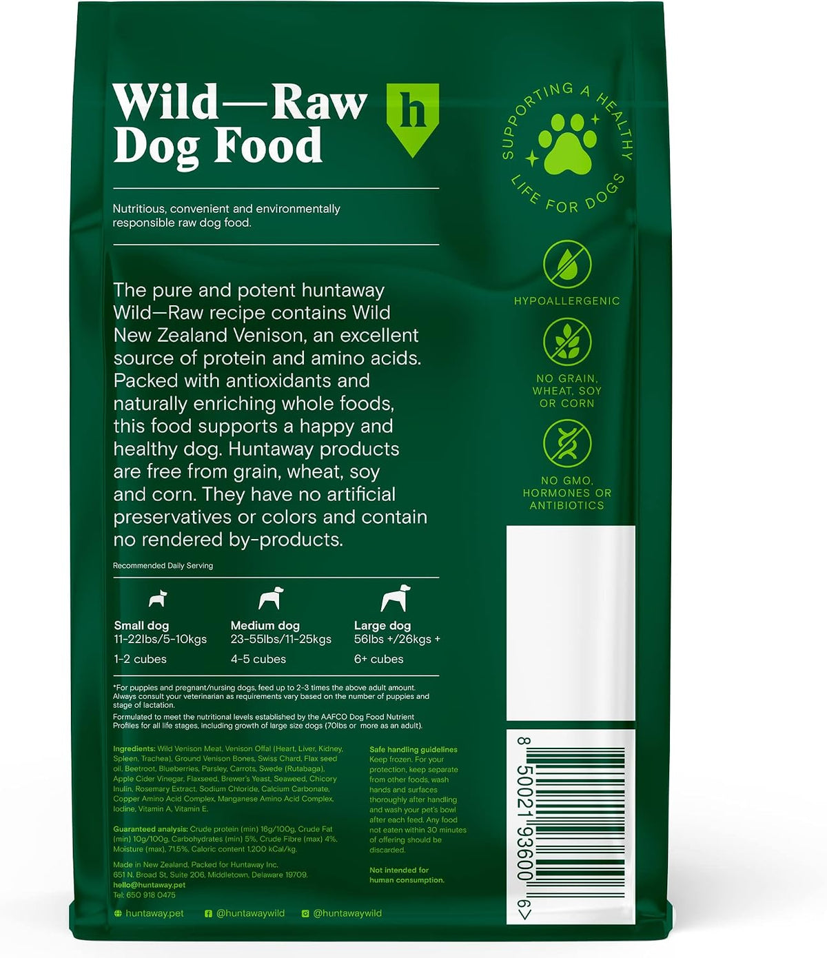 Huntaway frozen dog food packaging bag design