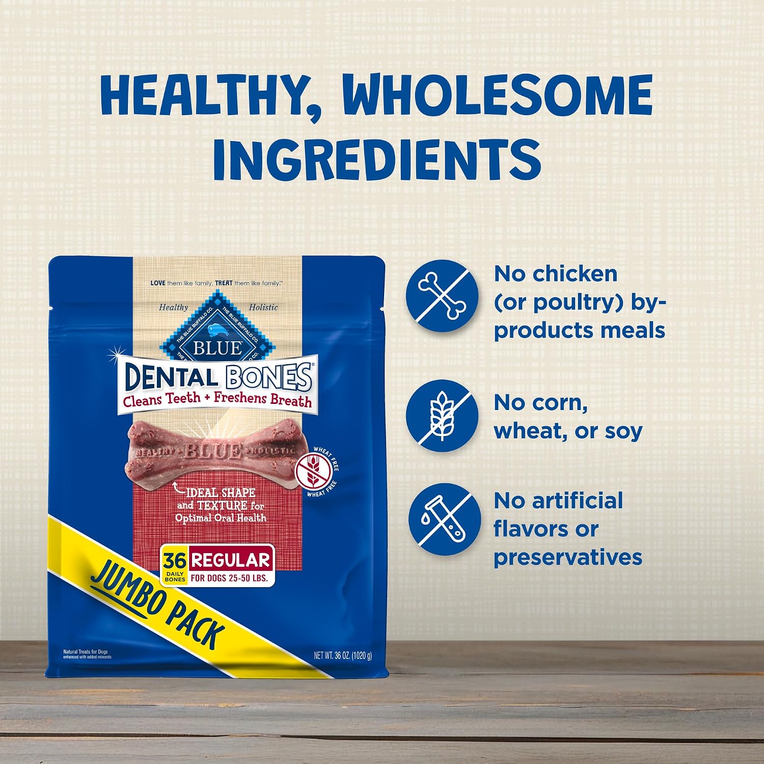 Nutritional facts panel for Blue Buffalo regular dental treats