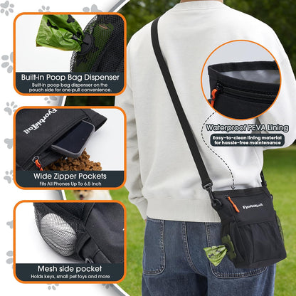 Fyorbietail black treat holder being opened with one hand demonstrating magnetic closure