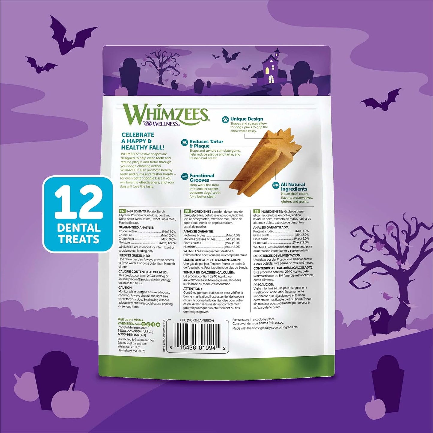 Whimzees small dog dental treat pumpkin shape