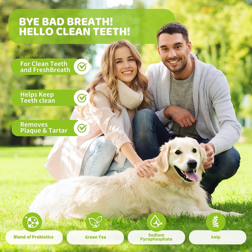 Aloevia oral care powder for fresh dog breath with natural green tea and probiotics ingredients