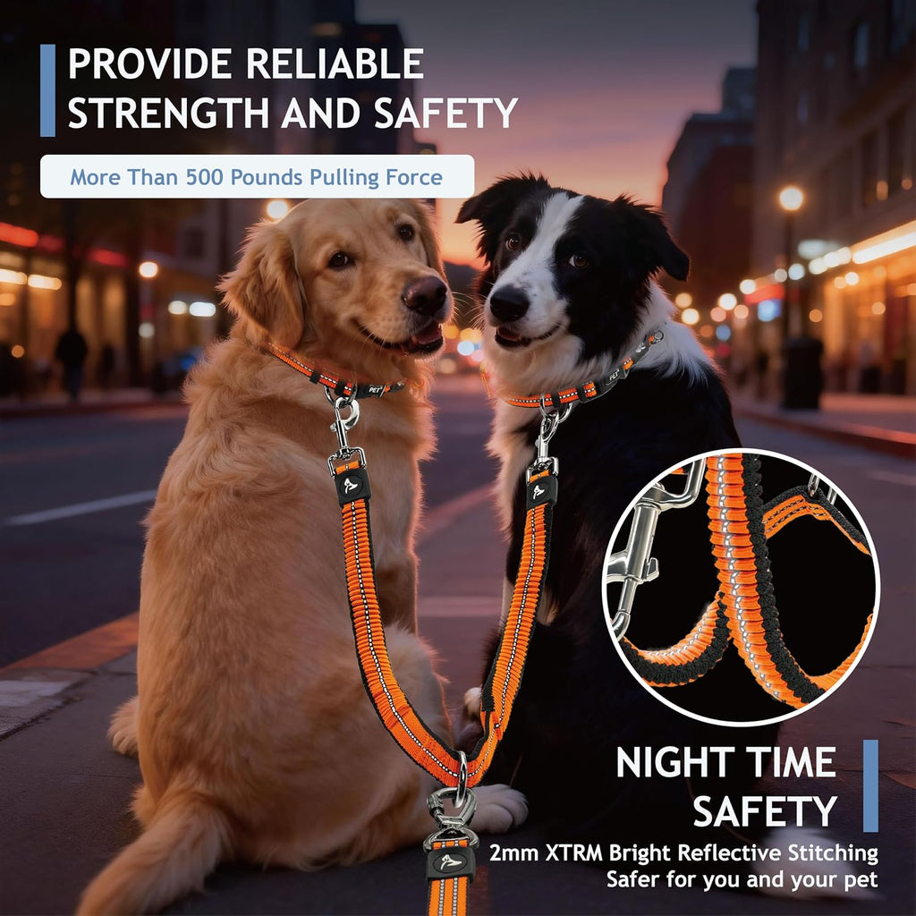 Tangle free 360 degree rotating connector on the Kruz Pet double dog leash