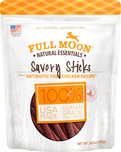 Grain free beef sticks for dogs in a bowl