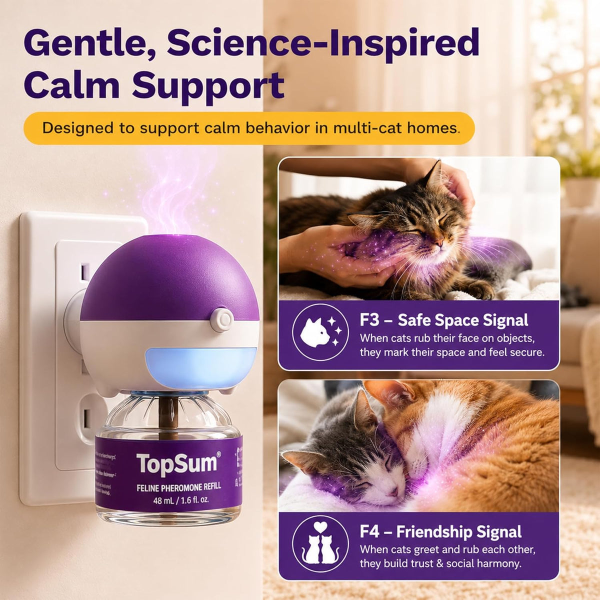 Purple feline pheromone diffuser plug in unit for stress relief
