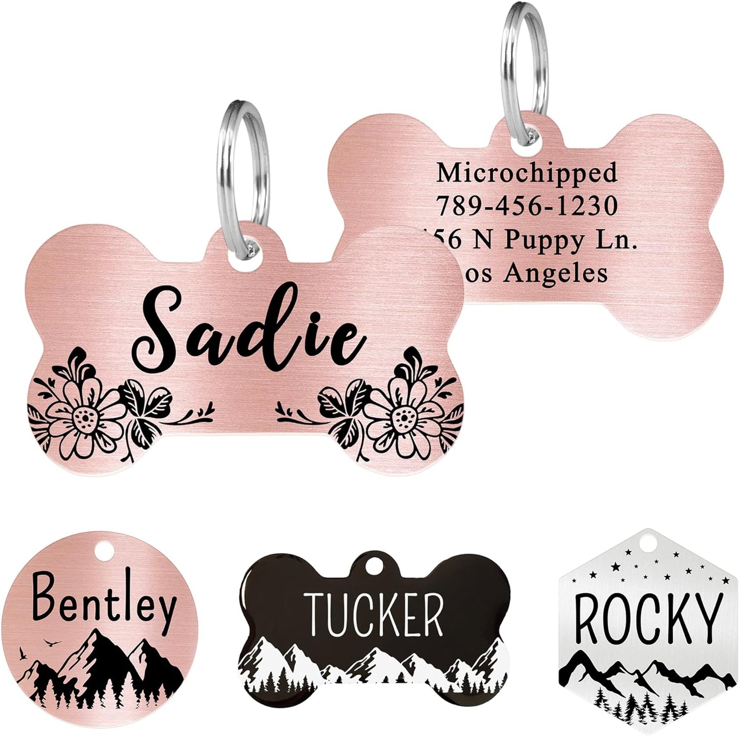 Ultra Joys Stainless Steel Pet ID Tag Dog Name Tags Personalized Front and Back Engraving, Customized Dog Tags and Cat Tag, Optional Engraved on Both Sides, Bone Tag with Mountain Design, Large - Image 13
