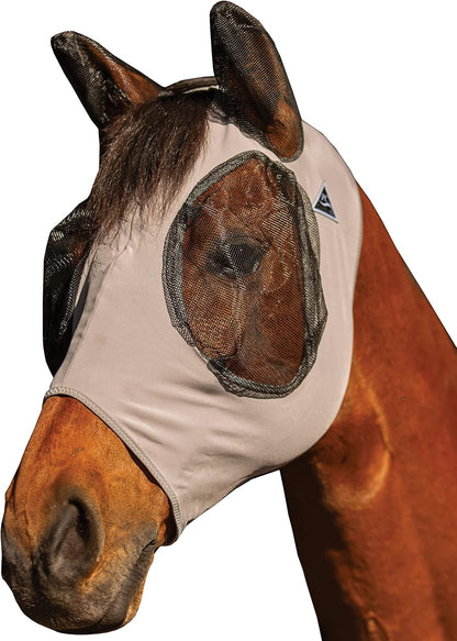 Close up of breathable eye mesh on horse fly mask