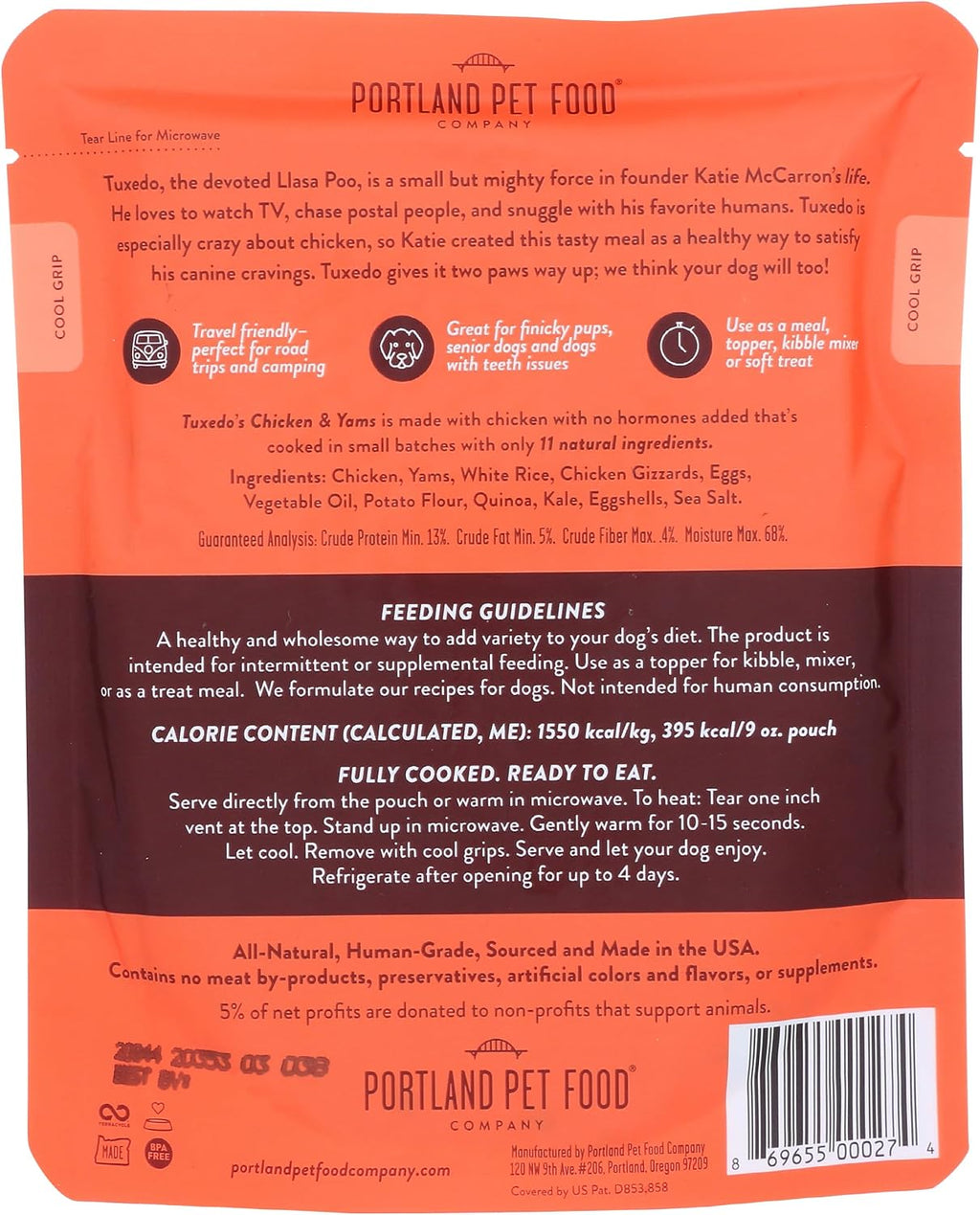 Portland Pet Food Company Tuxedo's Chicken and Yams 9 Ounce pouch