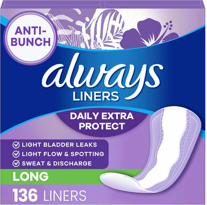 Always Daily Extra Protect Liners front view of 136 count pack