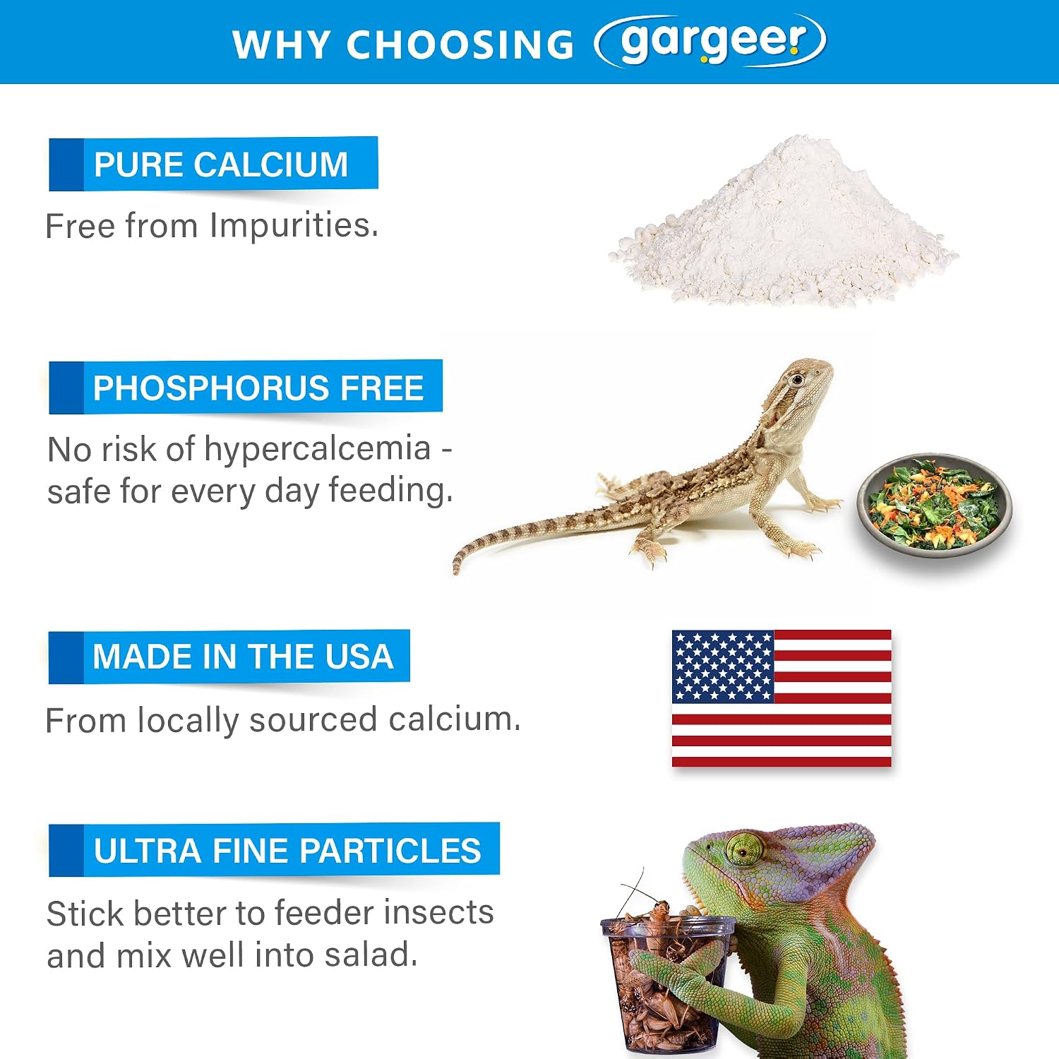 Ultrafine calcium powder texture for reptile feeder insects