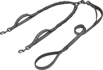 IYoShop double dog leash black front view showing padded handle