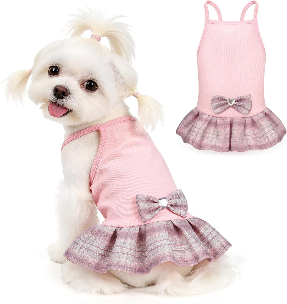 YUDODO Pet Dog Dress for Small Dogs Girl, Pet Summer Clothes with Bowtie, Stretchy Cute Puppy Skirt, Princess Dog Dress for Yorkie Chihuahua Maltese (S, Pink) - Image 10