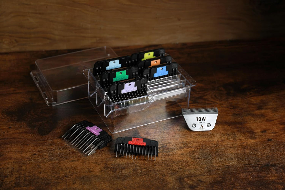 Side view of Andis professional pet grooming guard combs