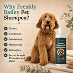 Imported Freshly Bailey four in one doodle dog shampoo close up of natural ingredients label