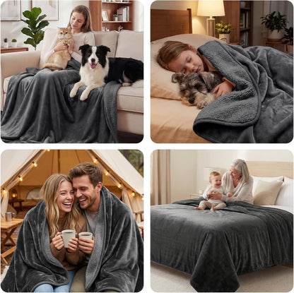LOOBANI Waterproof Blanket Queen King Size, 80" x 80" Water Proof and Stain Resistant Blankets for Bed, Couch, Reversible Flannel Sherpa Fleece Blanket, Pet-Friendly - Grey - Image 9