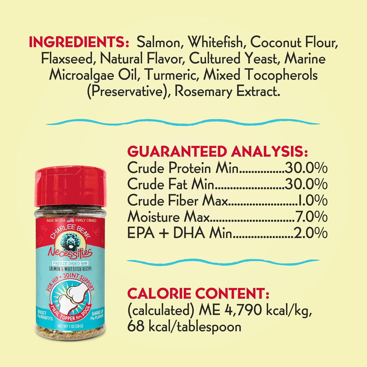 Charlee Bear salmon and whitefish dog food topper shaker bottle