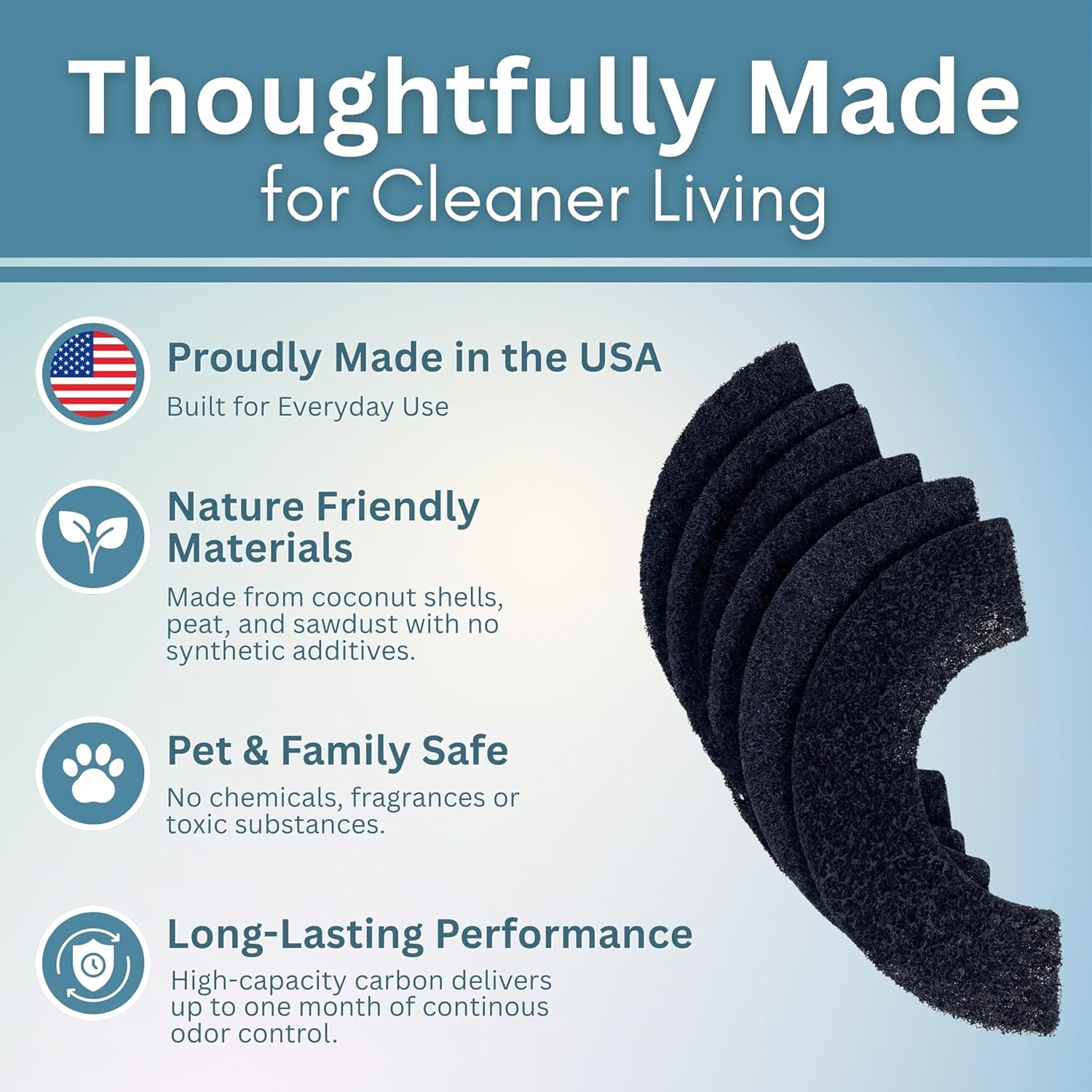 Eco friendly coconut shell activated charcoal filters close up texture view