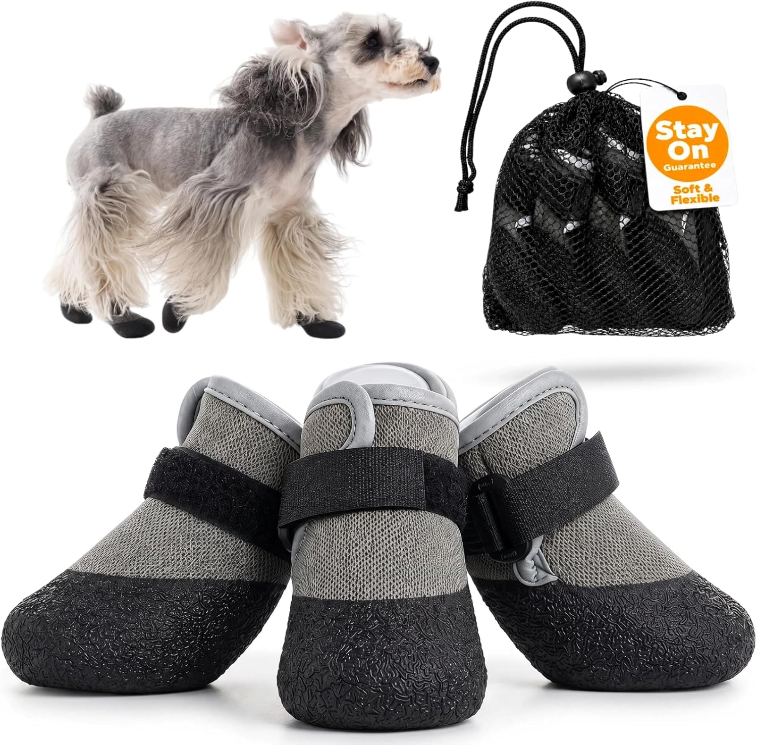 4-Pack Soft Upper & Flexible Sole Dog Summer Shoes for Hot Pavement, Stay-On Non-Slip Dog Booties for Rain, Snow, Mud & Outdoor Walks, Dog Shoe for Large Dogs with Free Mesh Bag to Stop Licking, XXL - Image 10