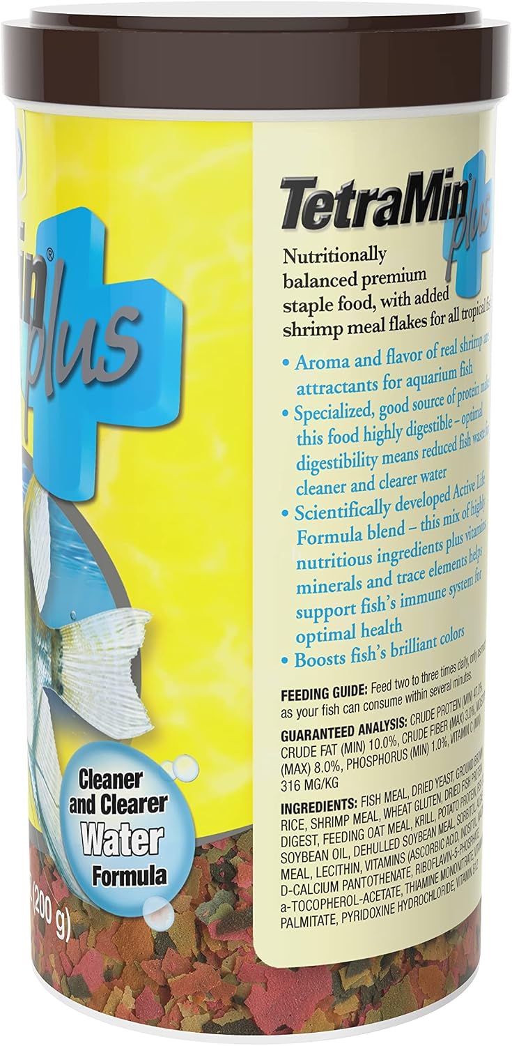 TetraMin Plus color enhancing tropical freshwater aquarium fish food.