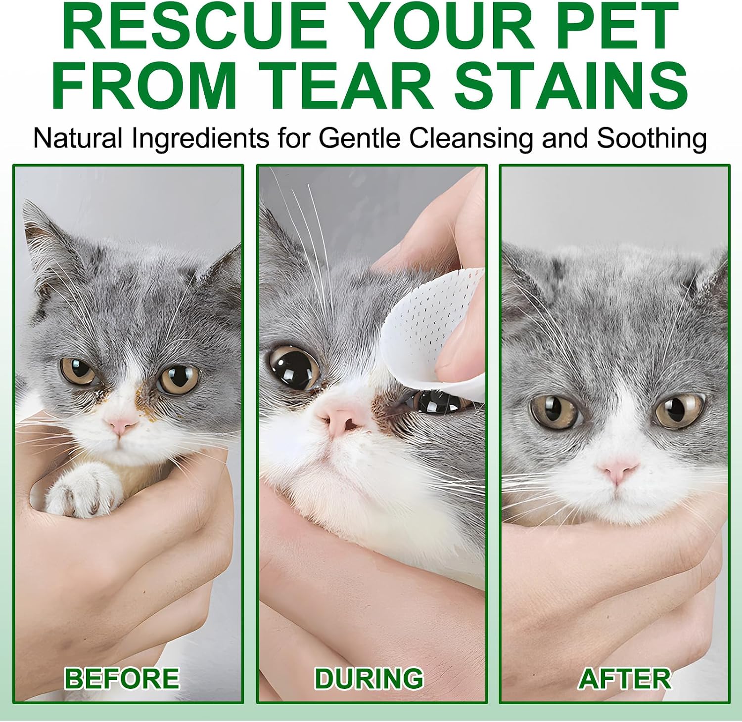 Authentic USA-imported pet grooming eye pads container displaying full list of vitamins and ingredients