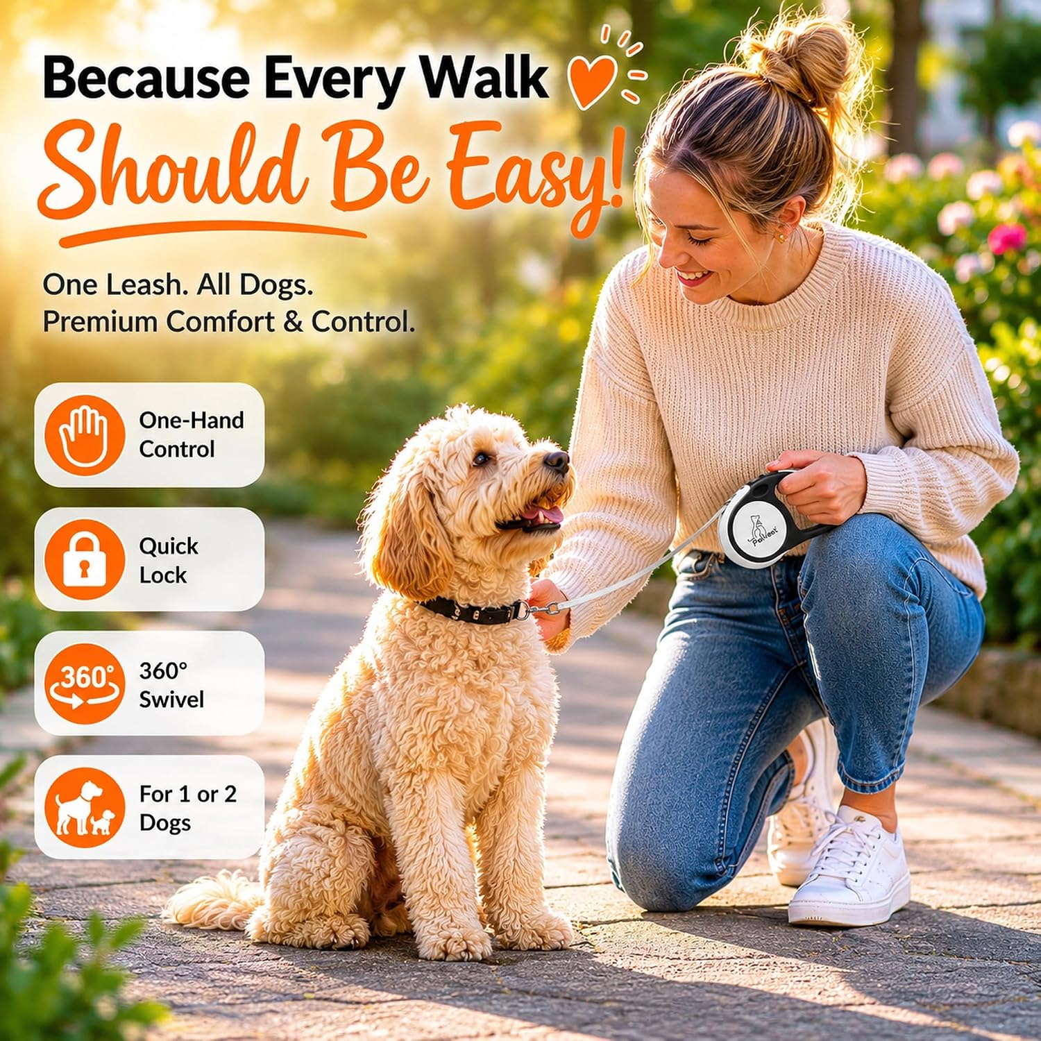 PetVest 16ft leash demonstrating dual dog walking