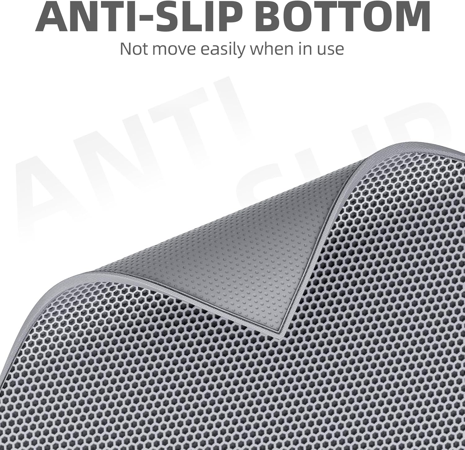 Textured anti slip backing of the ESTHELLO double layer washable mat.