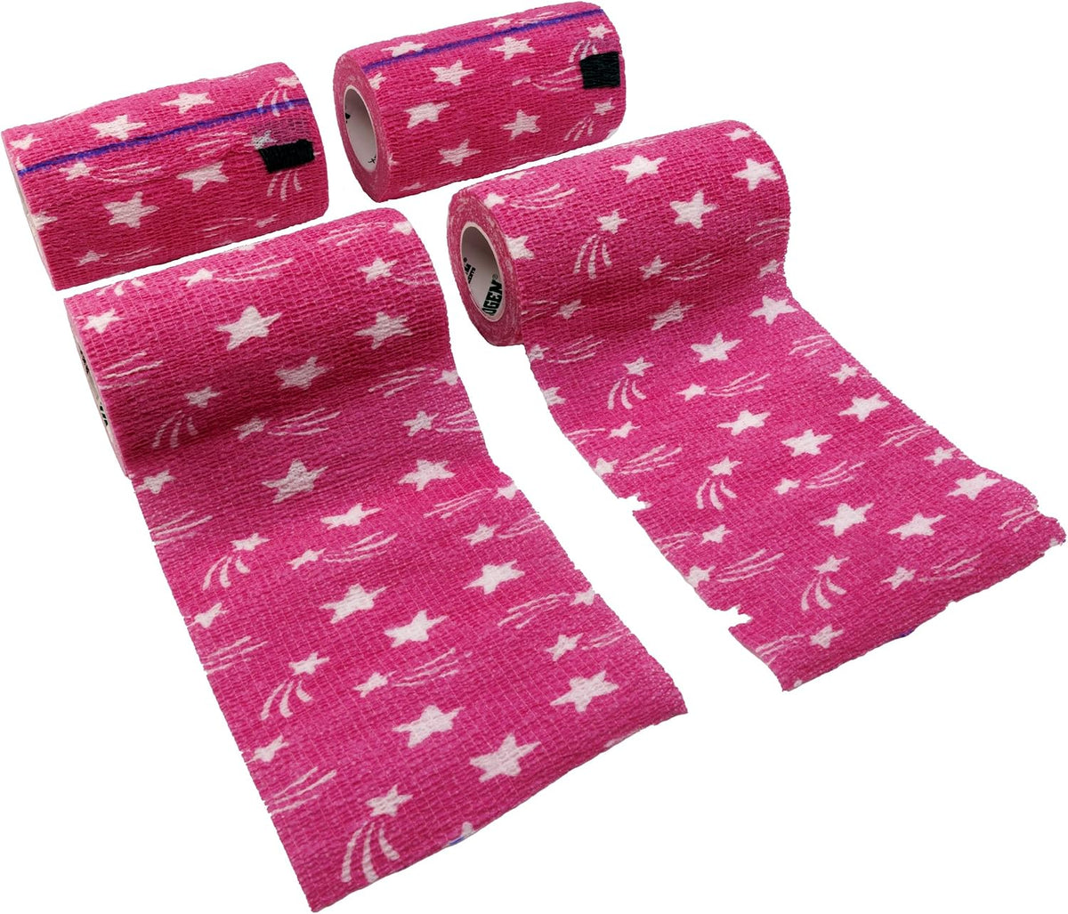 Neogen Syrflex cohesive bandage 4 inch hot pink star 4 pack front view