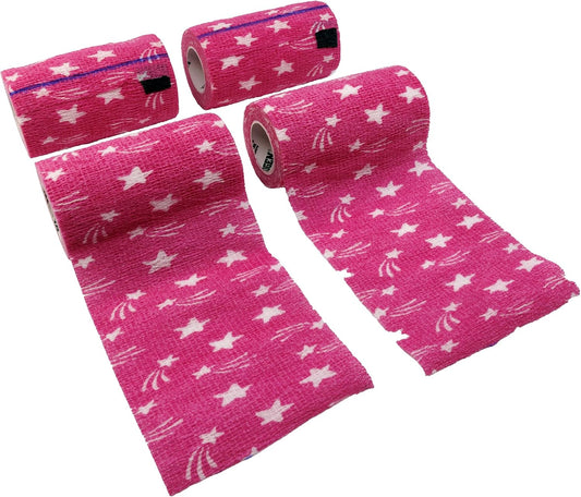 Neogen Syrflex cohesive bandage 4 inch hot pink star 4 pack front view