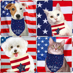 QIRUIMI adjustable red white and blue pet decorations flat lay.