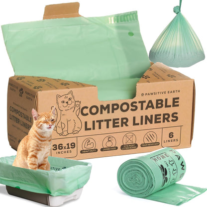 Pawsitive Earth Compostable Cat Litter Box Liners front packaging view.