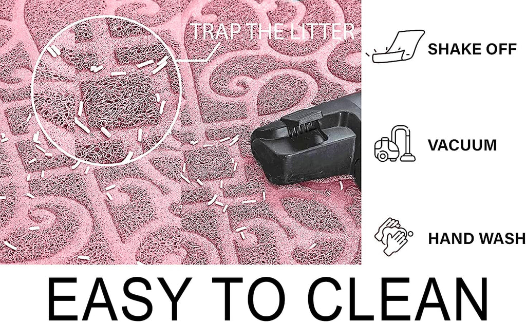 PetLike large pink litter mat positioned beside a cat tray box