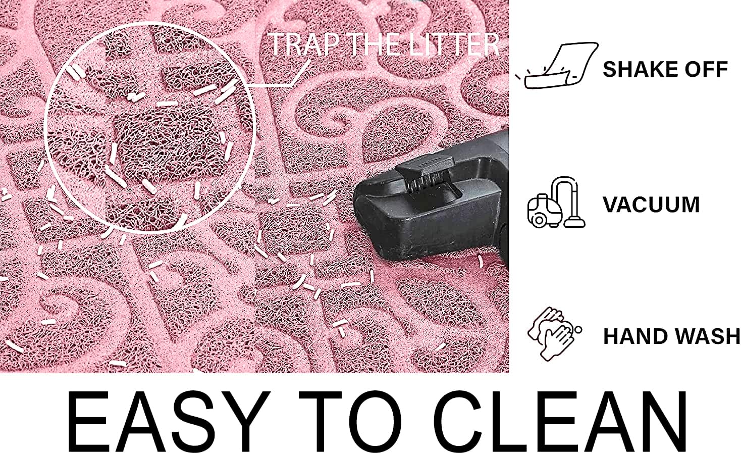 Soft and flexible PVC material of the litter mat being cleaned under running water.
