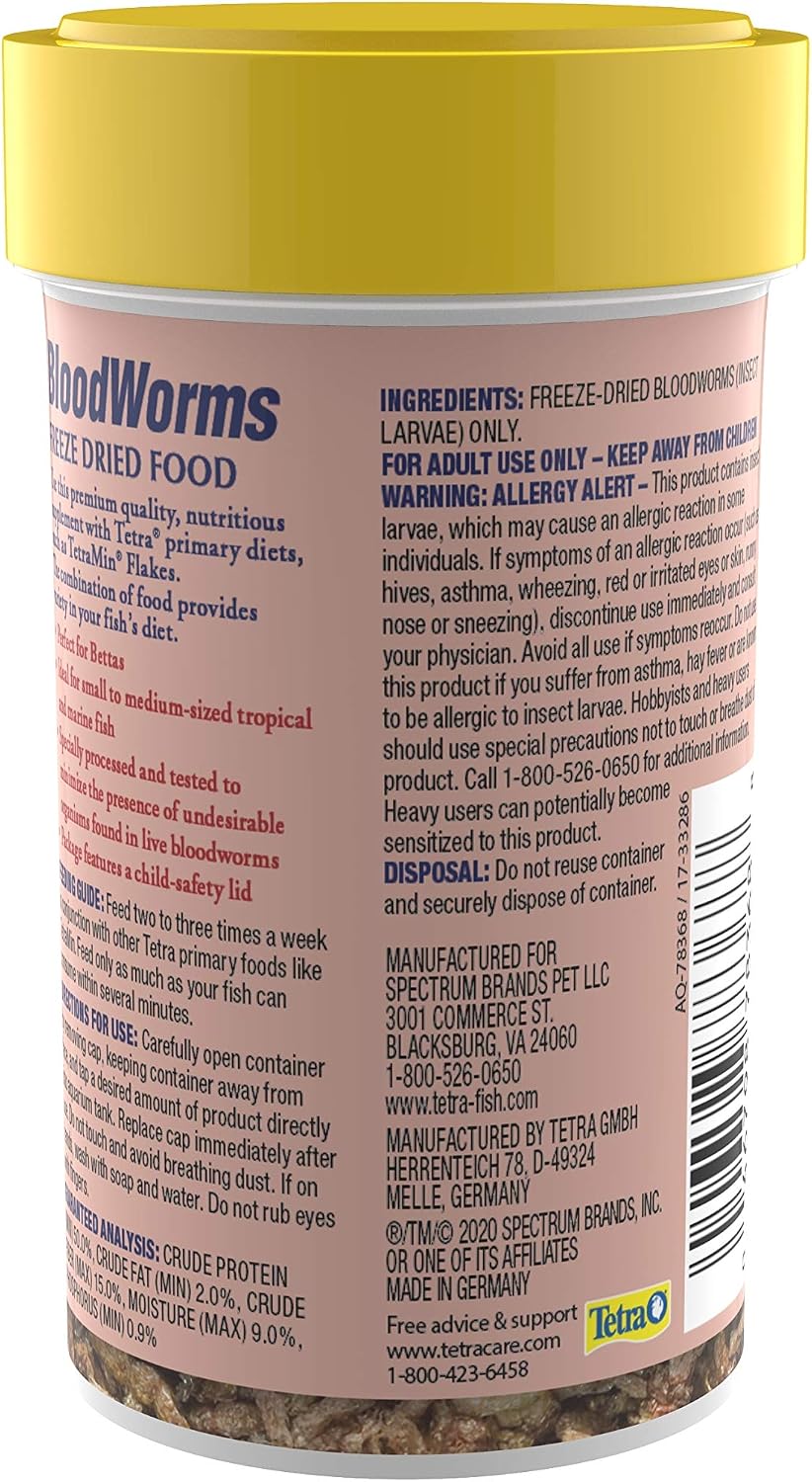 Tetra bloodworms freeze dried fish food 0.25 ounce jar front view