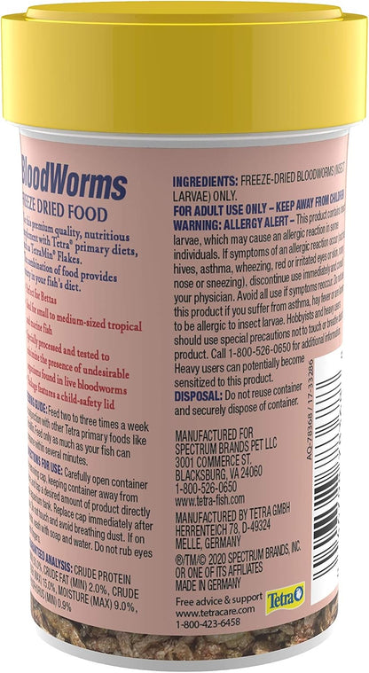 Tetra freeze dried bloodworms container showcasing the child safety lid feature