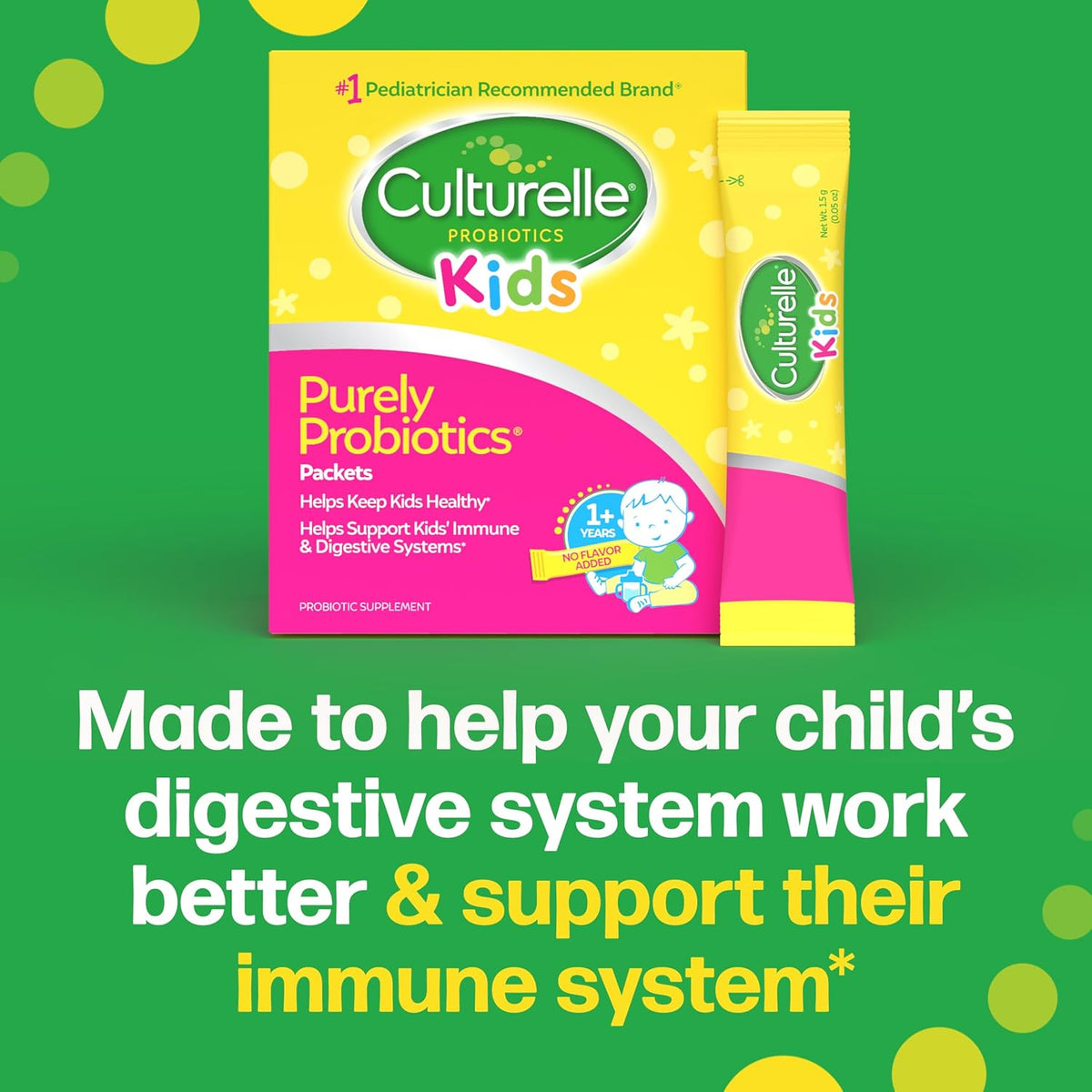 Culturelle Kids daily probiotic supplement box with dosage guide