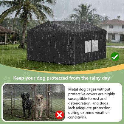 Waterproof and UV resistant dog kennel cover details with elastic cords.