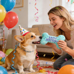 Interactive plush pet toy packaging detail for dog birthday celebrations